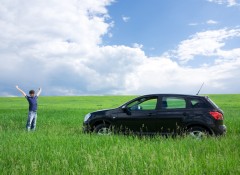 Hadn raised happy young man and his first car